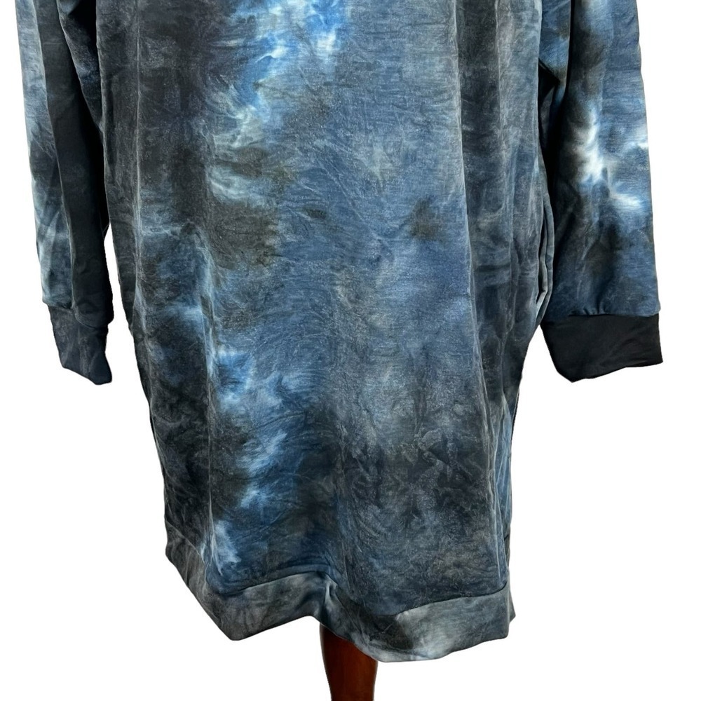 FRAICHE BY J TIE DYE LONG SLEEVE HOODIE MINI DRESS IN BLUE NWT WOMEN'S SMALL - Picture 4 of 16